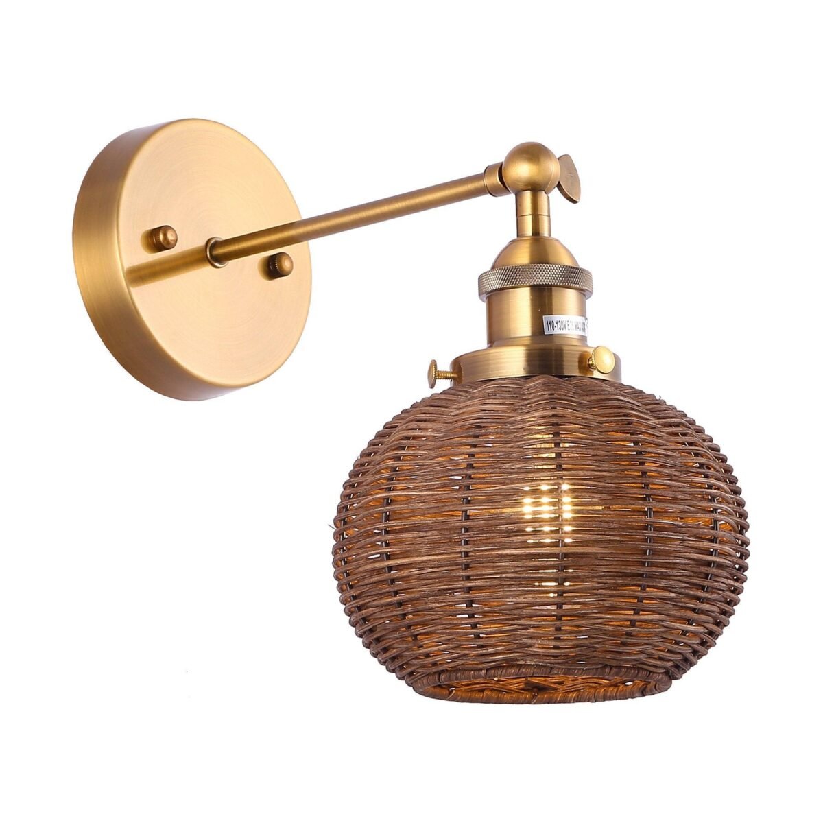 1-Light Traditional Rattan Golden Wall Sconce Light - Image 1