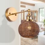 1-Light Traditional Rattan Golden Wall Sconce Light - Image 4