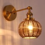 1-Light Traditional Rattan Golden Wall Sconce Light - Image 5