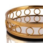 Round Mirror Glass SS Tray, Gold - Image 2