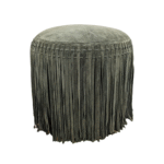 Suede Pouf w/ Fringe - Olive