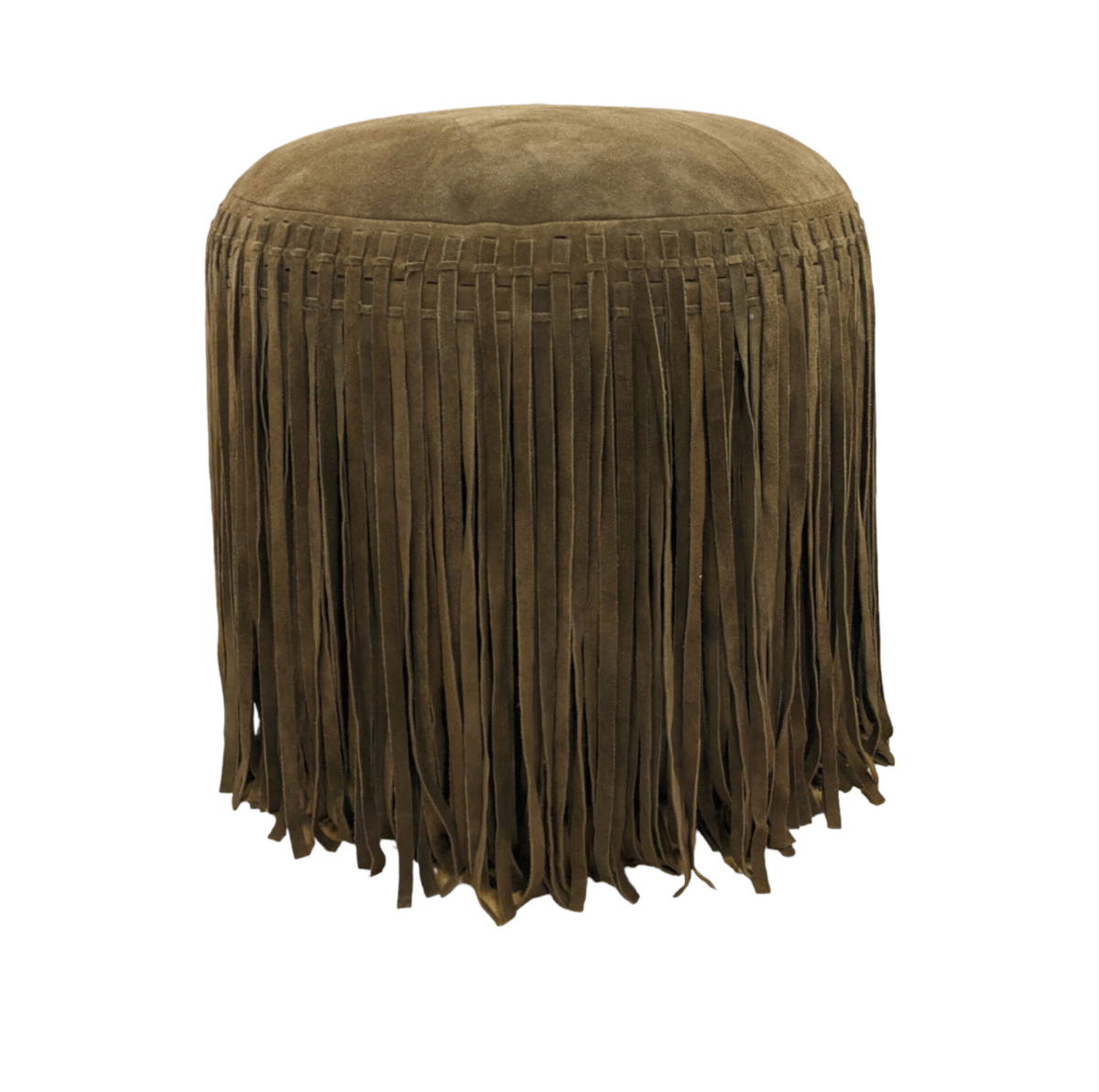 Suede Pouf w/ Fringe - Dark Brown - Image 1