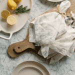 CG Hunter Handcrafted Grey and Green Lilies Linen Tablecloth - Elegant Durable Design for Dining Decor - Image 3