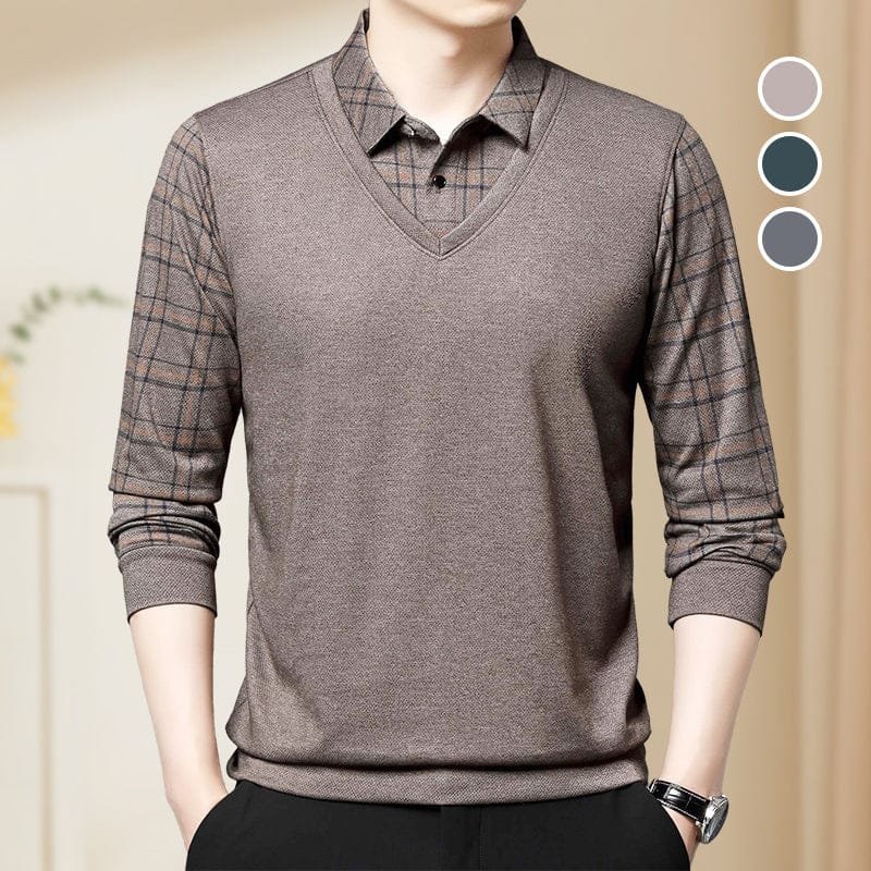 1ab2606a0dc9aed9601685a6e41275c8 Men's Fake Two Piece Lapel Long-Sleeve Tops - Image 1