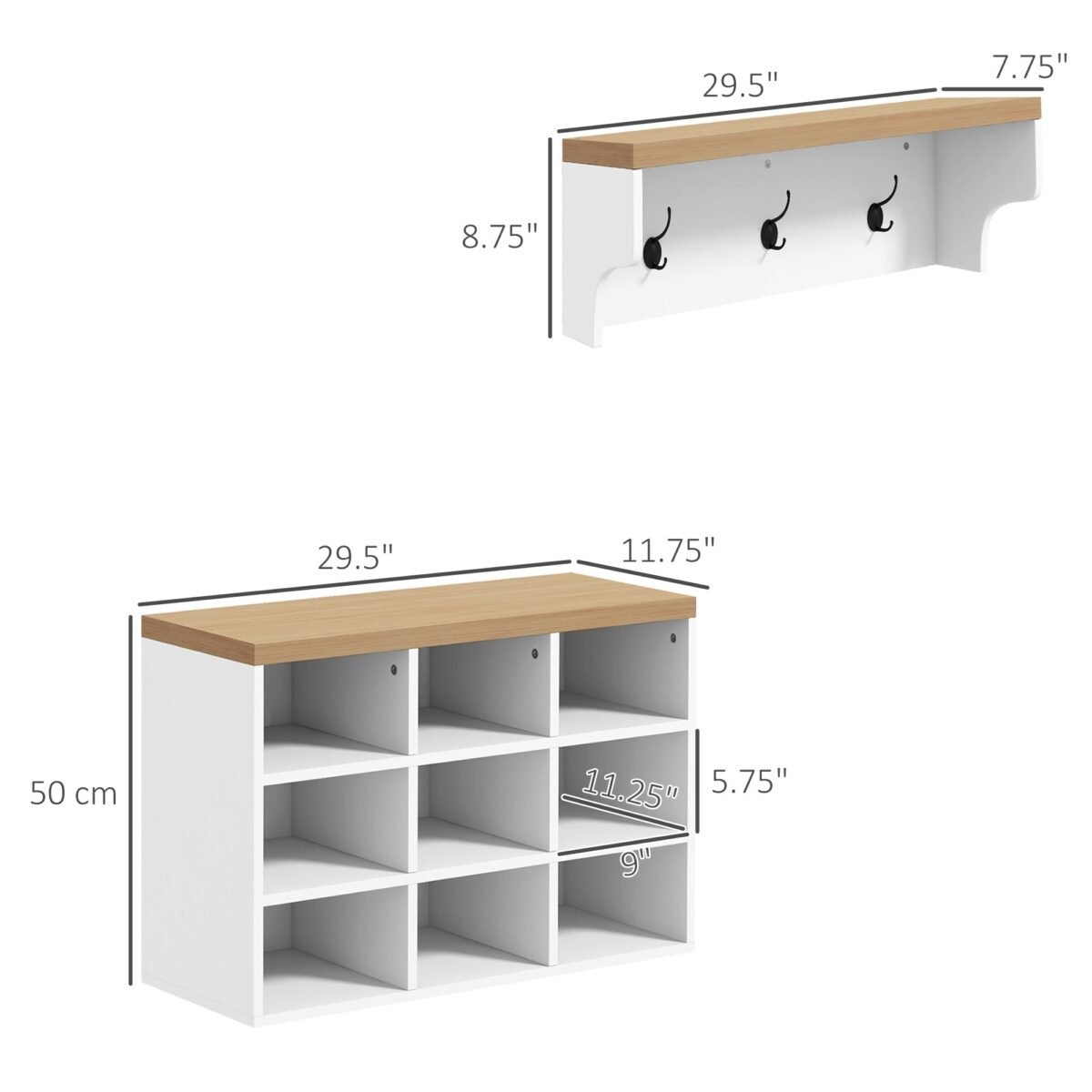 Walker Edison | Entryway 2-in-1 Coat Rack and Shoe Bench Set - Image 9