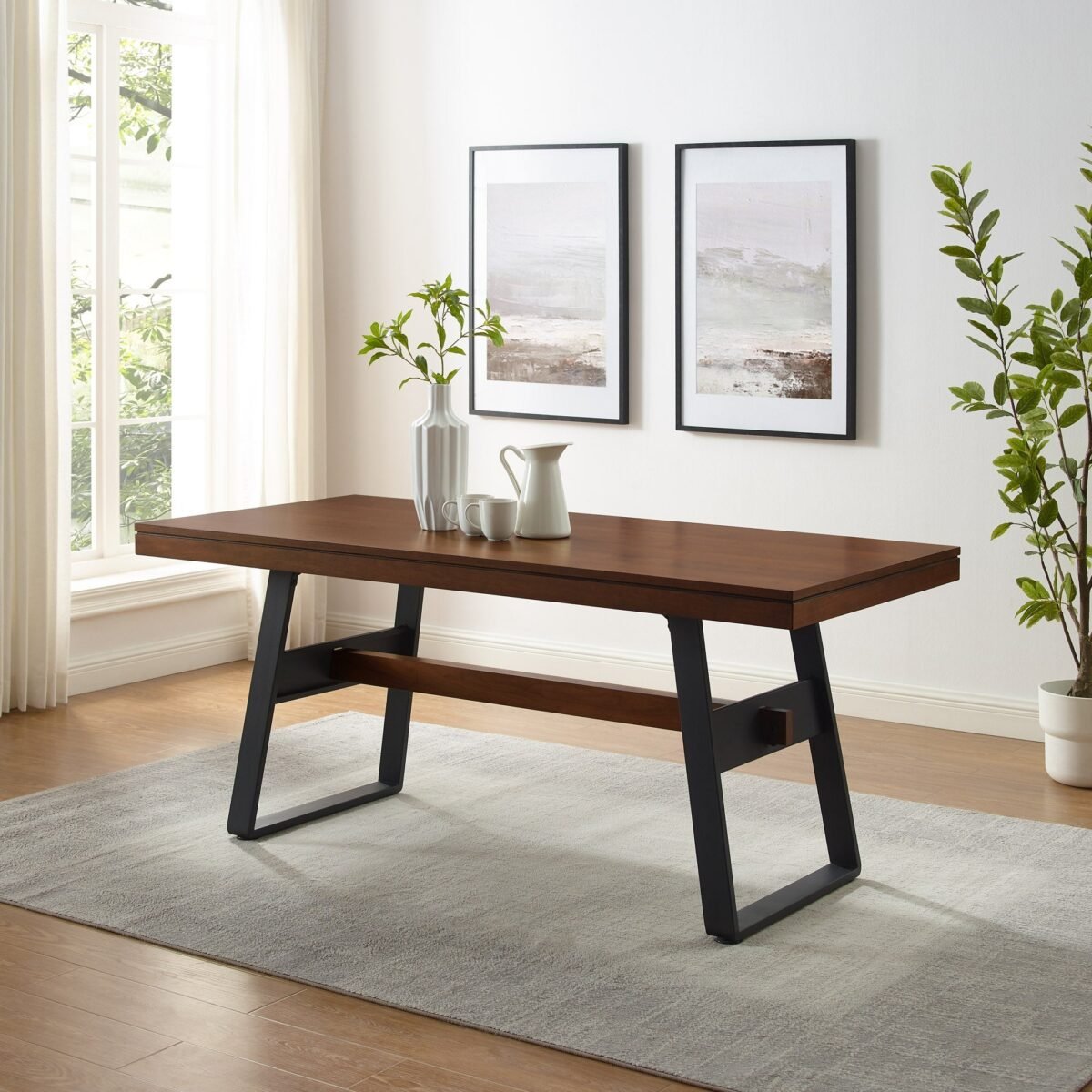 Brickell Modern Industrial Bridge-Leg Dining Table & Desk - Image 7