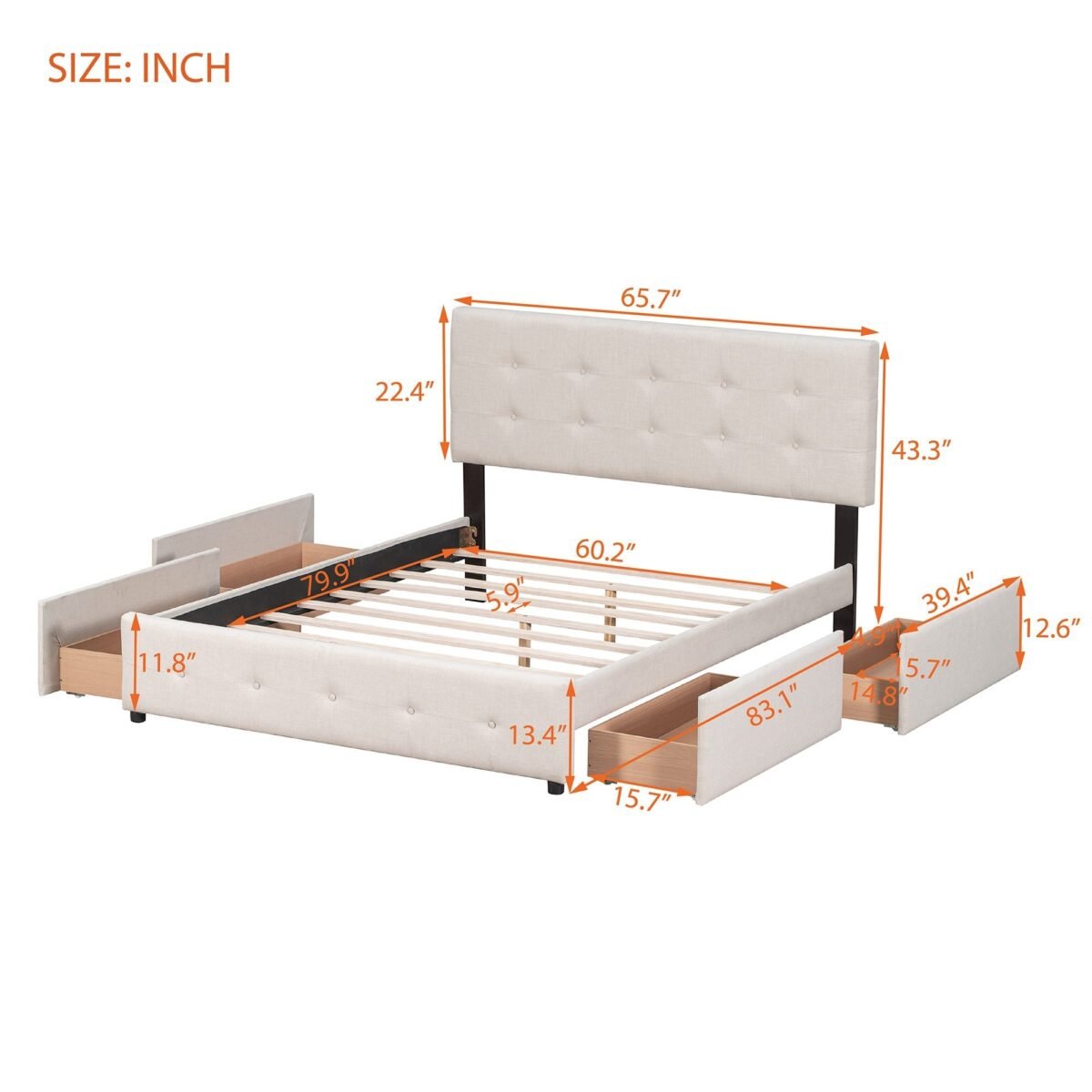 Walker Edison | Upholstered Queen Platform Bed with Storage - Image 7