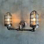 Black Pipe Light - Double Cage Industrial Wall Sconce - The Ironforge - Image 6