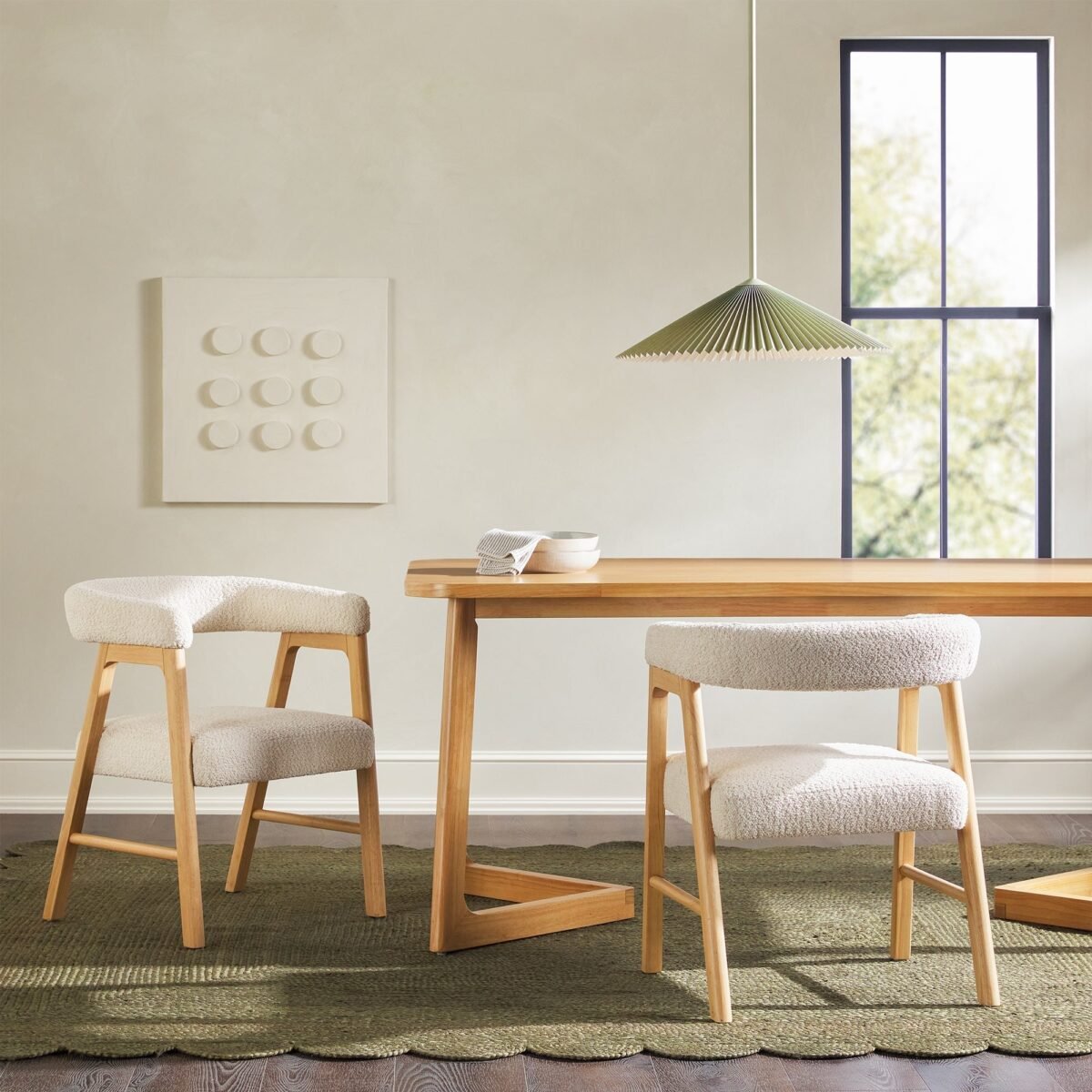 Ezra Modern Solid Wood Dining Chair with Boucle Upholstery (Set of 2) - Image 2