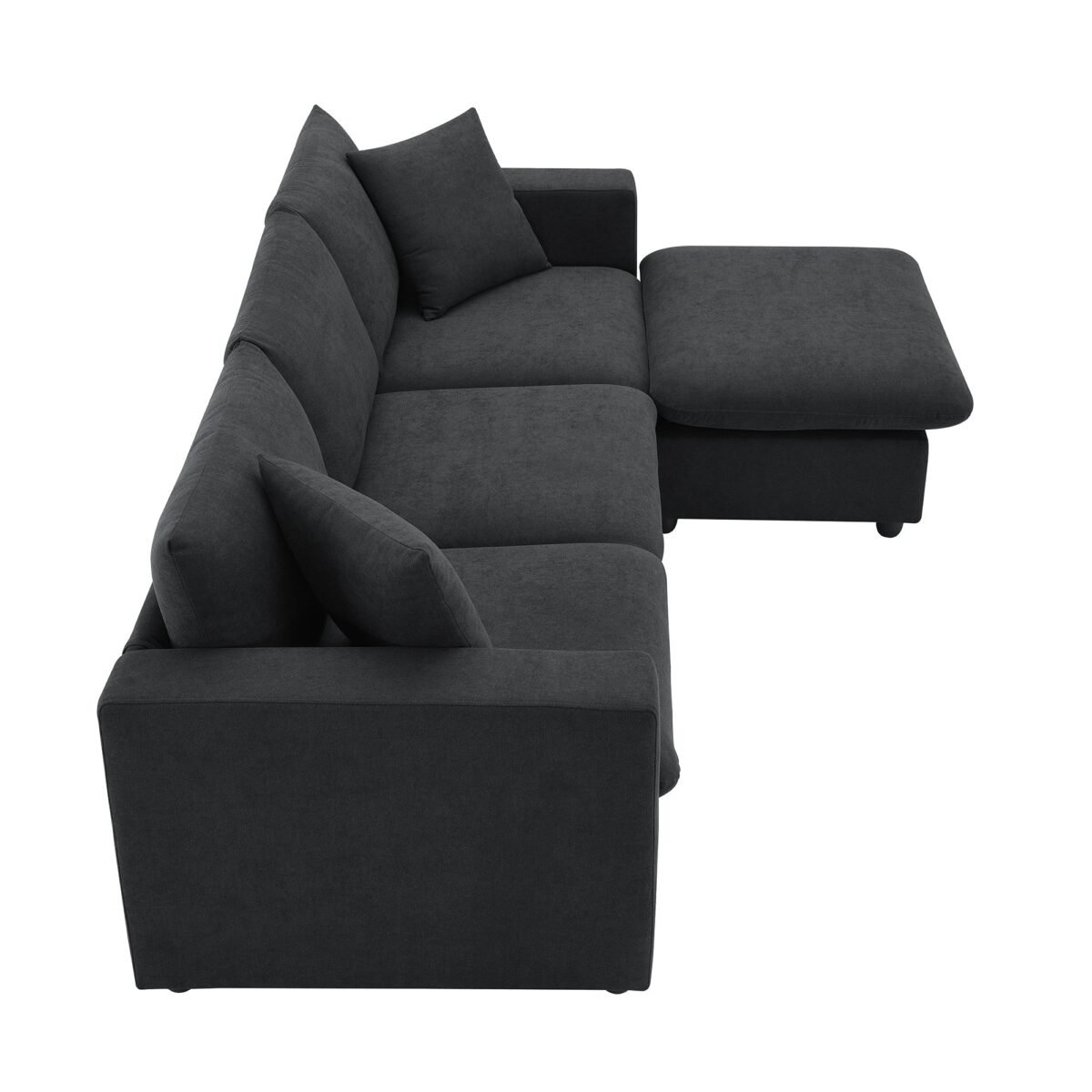 Walker Edison | Chenille Black Modern L-shape Sectional Sofa Ottoman - Image 12