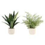 Elegant 16" Faux Snake Plant And Fern Set In Cream Pot - Lifelike Decor For Home Or Office - Image 5