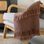Handcrafted 100% Linen Throw Blanket in Rich Chocolate Brown with Elegant Fringe, 50" x 70" - Image 3
