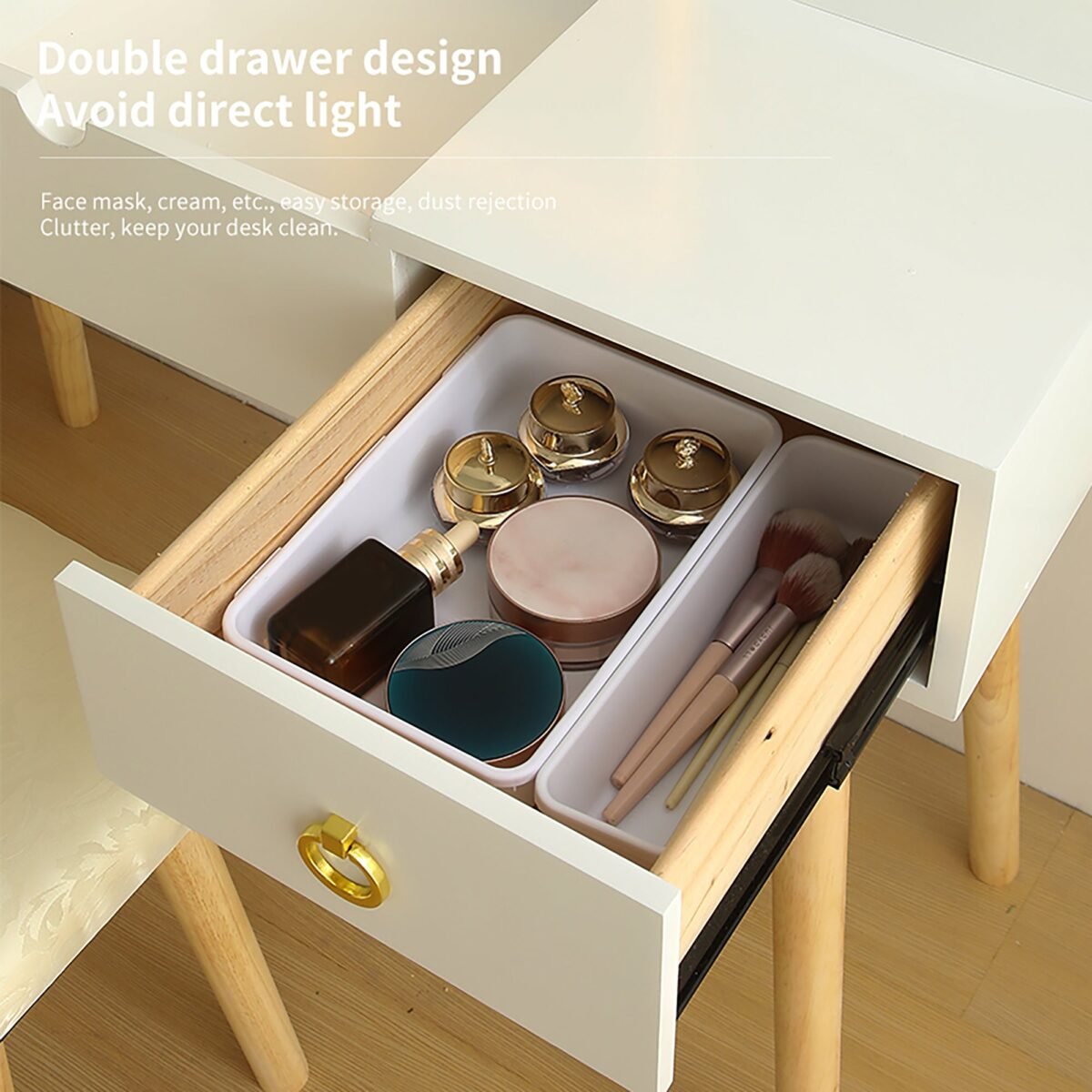 Walker Edison | Vanity Desk Set with LED Lighted Mirror - Image 8