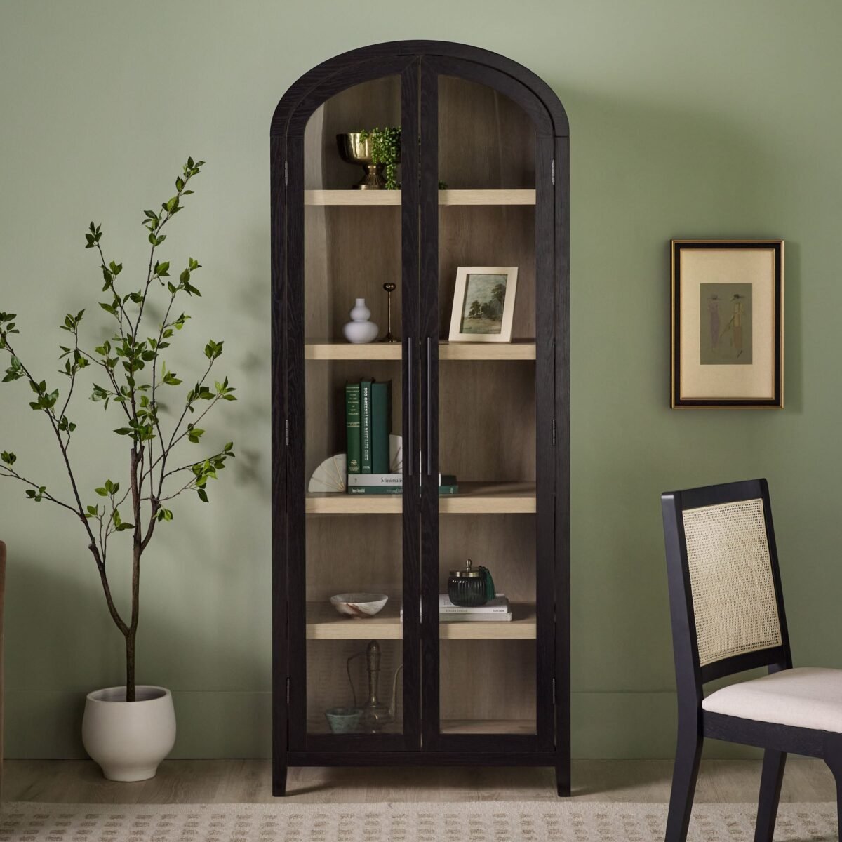 Chantelle Modern Arched Bookshelf with Glass Doors - Image 1