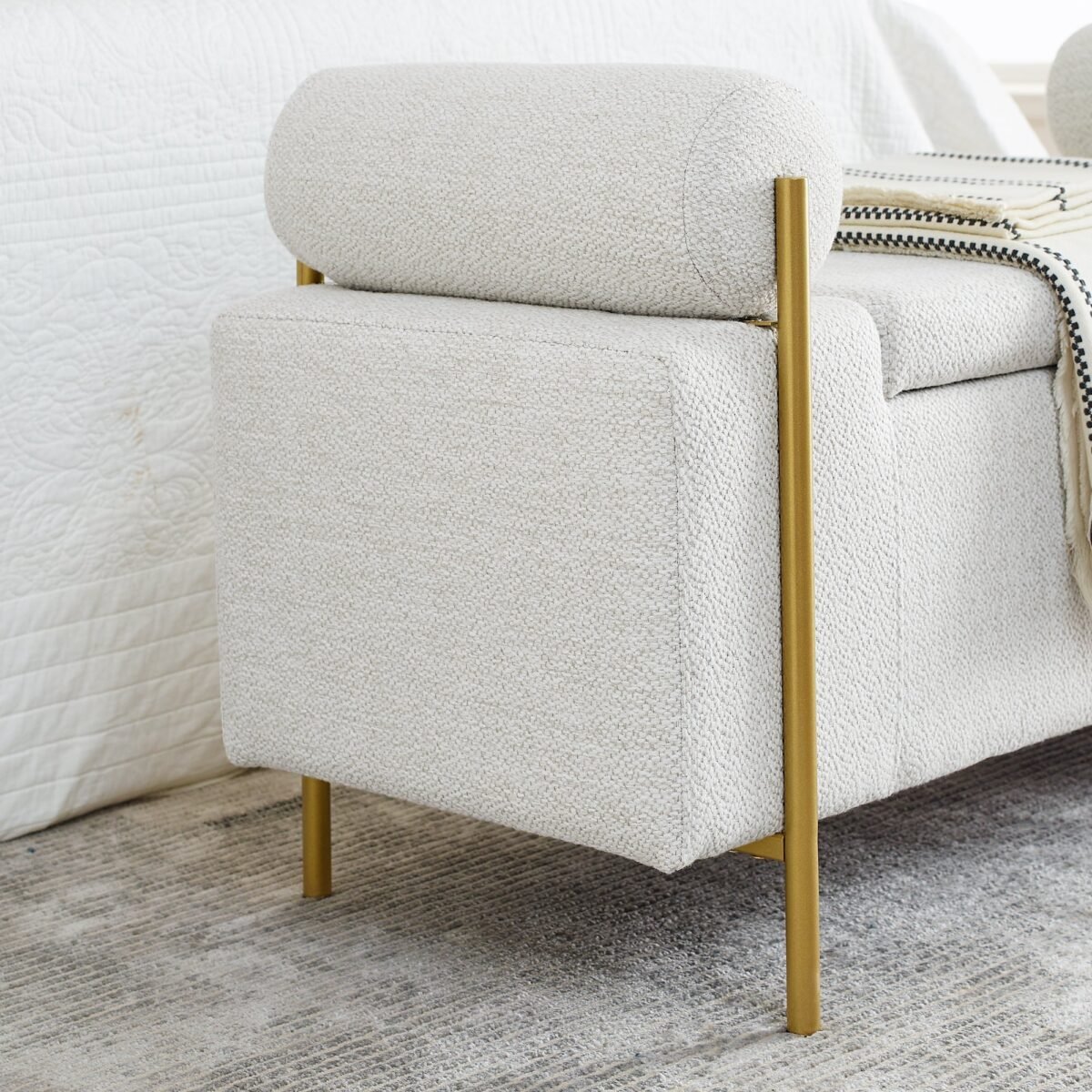 Walker Edison | Minimalist Upholstered Linen Storage Bench - Image 9