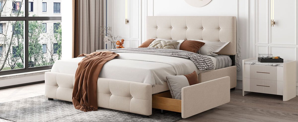 Walker Edison | Upholstered Queen Platform Bed with Storage - Image 18