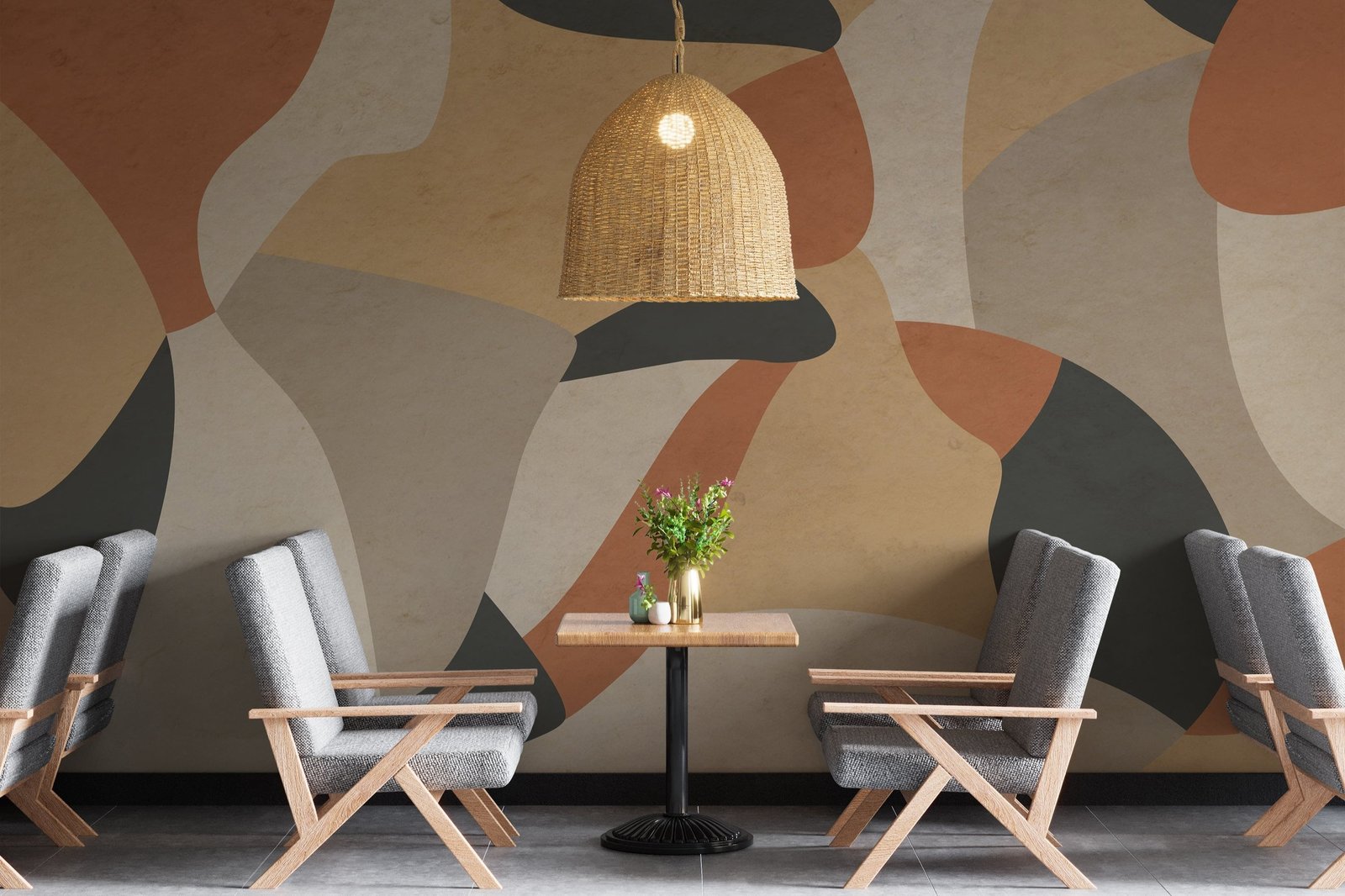 Modern Abstract Wallpaper - Organic Earth Tones with Flowing Shapes Wall Mural - Image 4