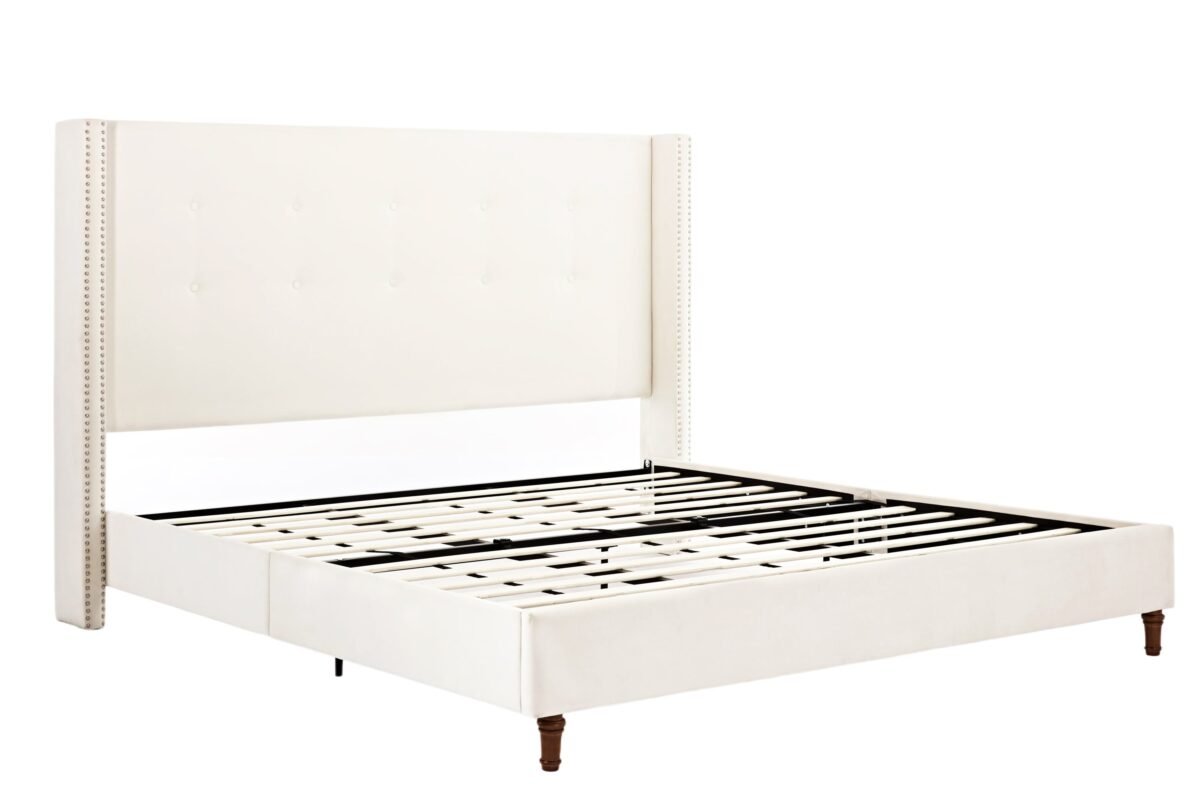 Walker Edison | Traditional Peyton Upholstered 54" High Headboard King Bed - Image 15