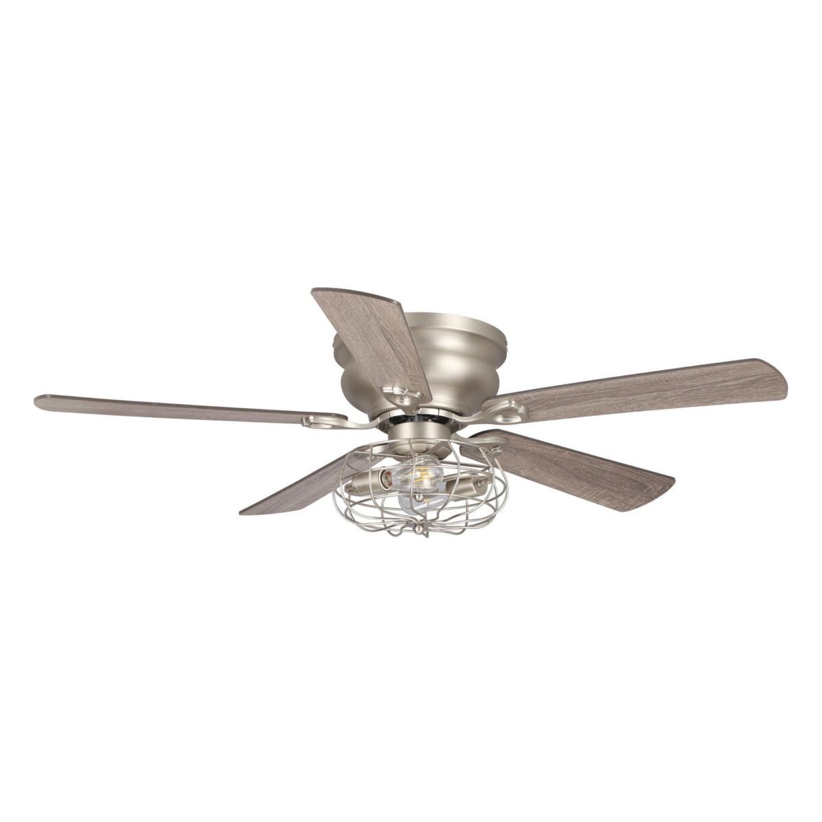 48" Thurber Industrial Satin Nickel Flush Mount Reversible Ceiling Fan with Lighting and Remote Control - Image 1