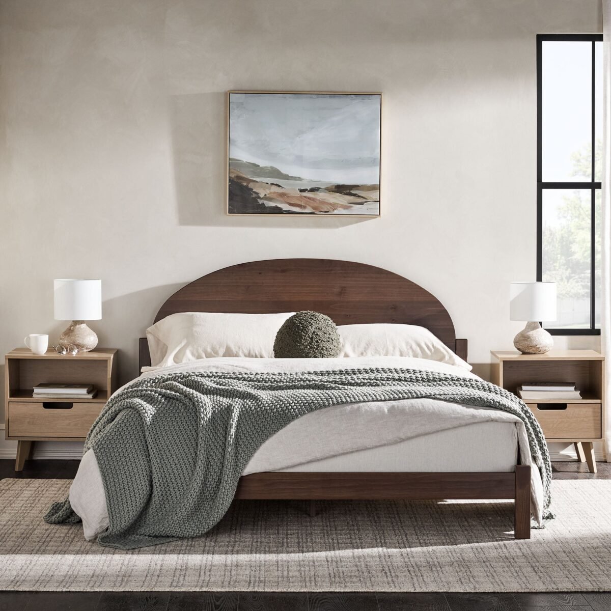 Elias Solid Wood Bed with Arched Headboard - Image 1