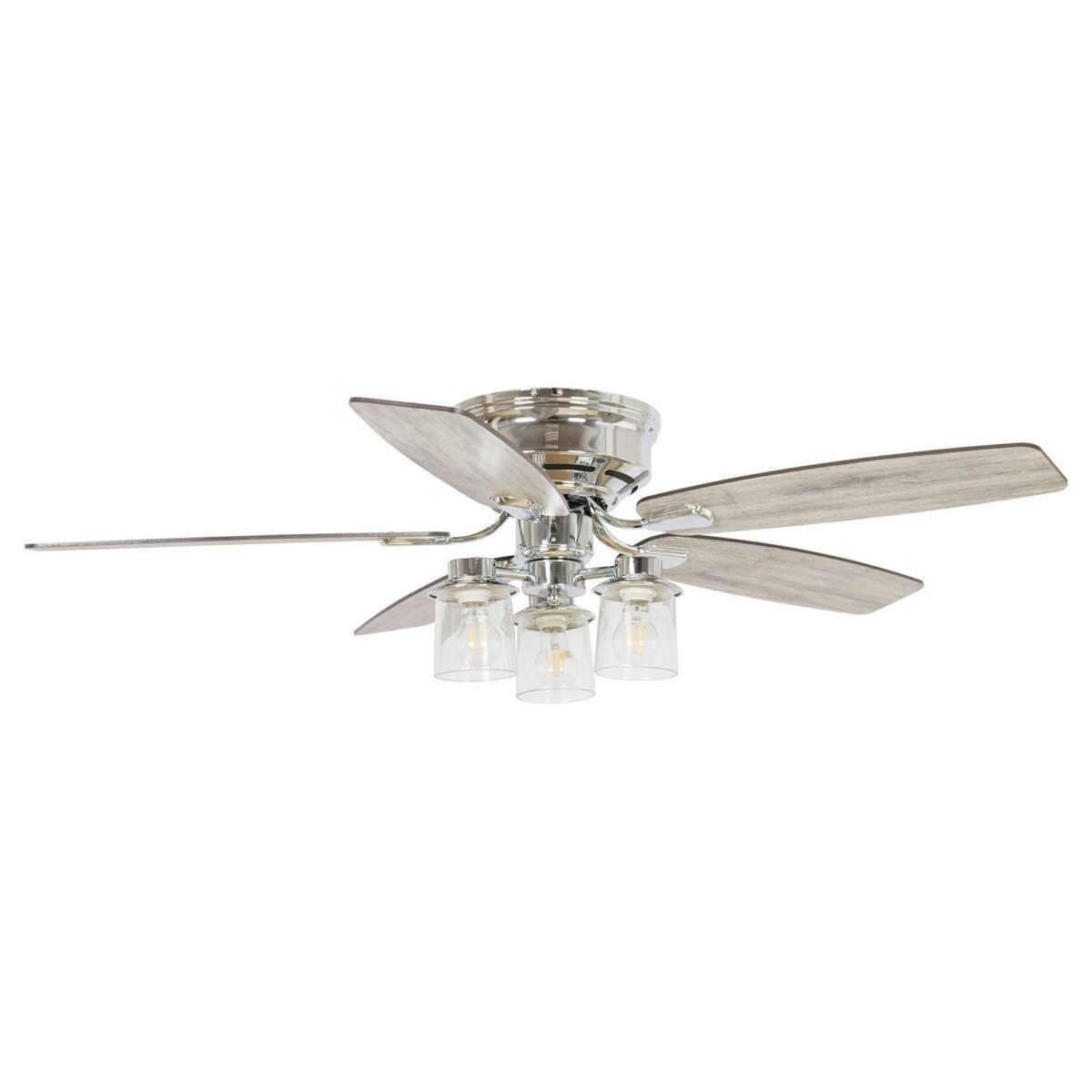 52" Bangatore Traditional Chrome Flush Mount Reversible Ceiling Fan with Lighting and Remote Control - Image 1