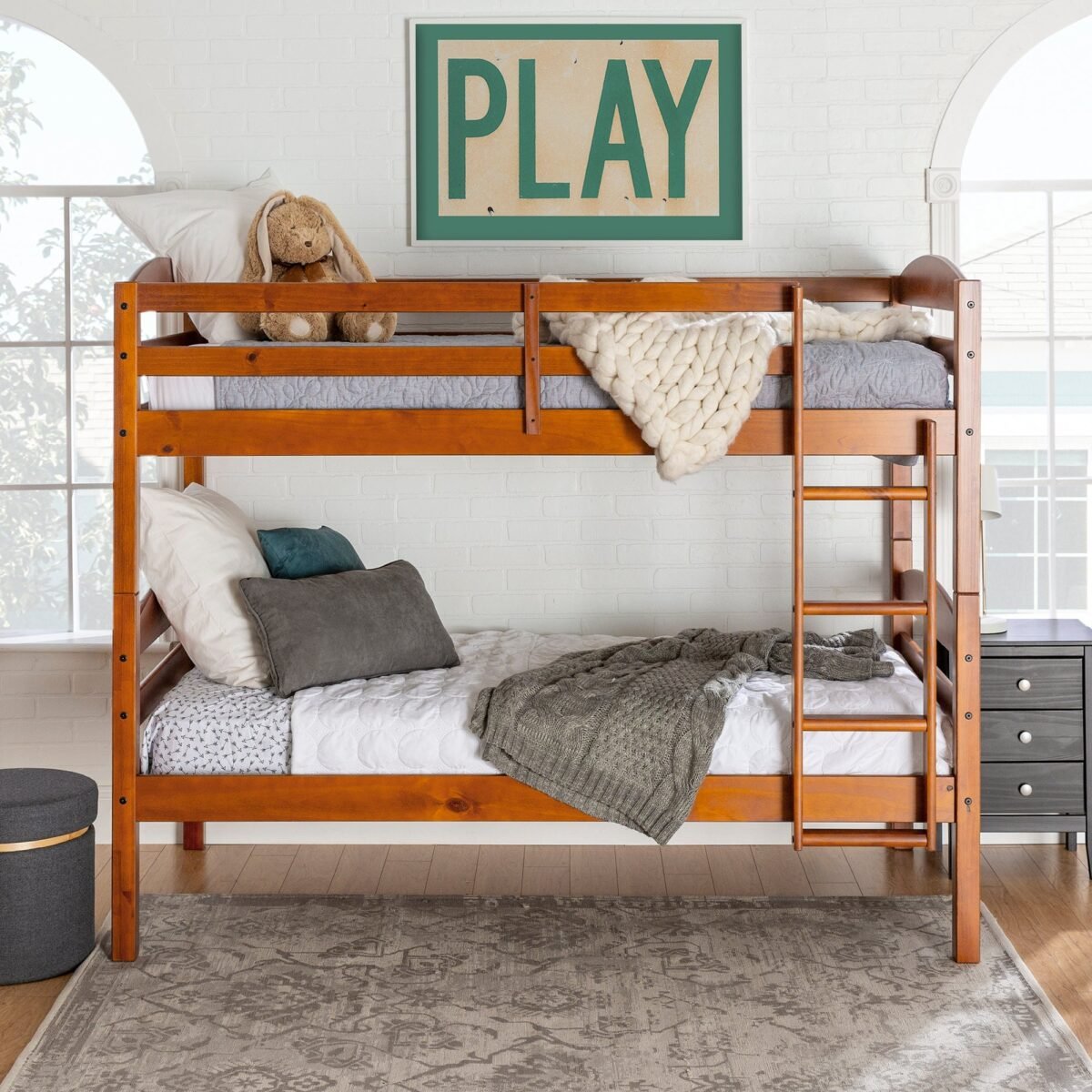 Carolina Transitional Solid Wood Twin-over-Twin Bunk Bed - Image 1