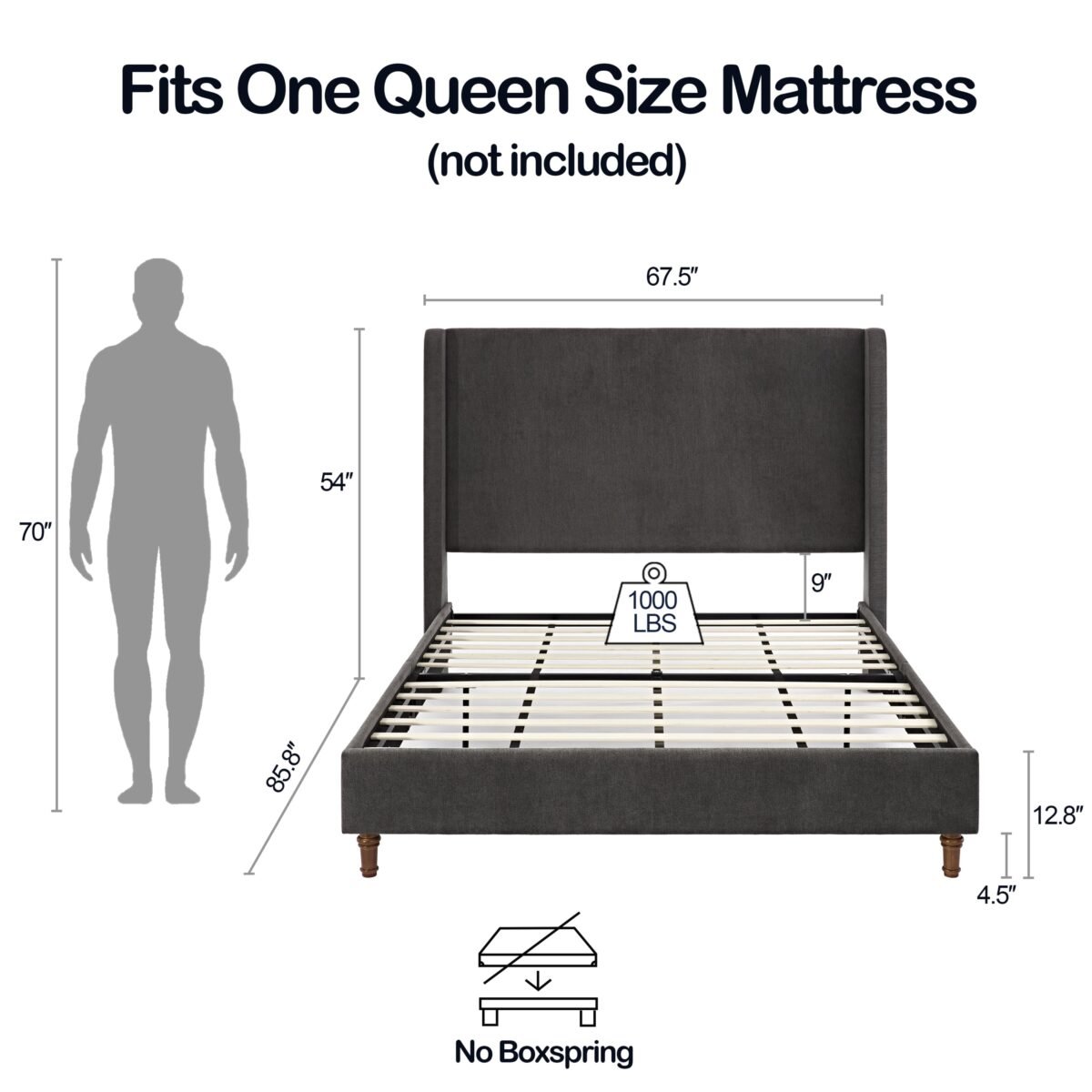 Walker Edison | Velvet Tall 54" Headboard Upholstered Queen Bed - Image 9