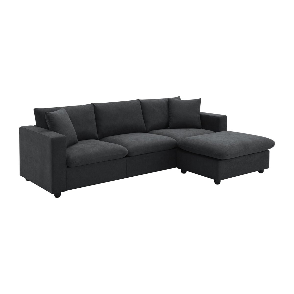 Walker Edison | Chenille Black Modern L-shape Sectional Sofa Ottoman - Image 11