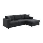 Walker Edison | Chenille Black Modern L-shape Sectional Sofa Ottoman - Image 11