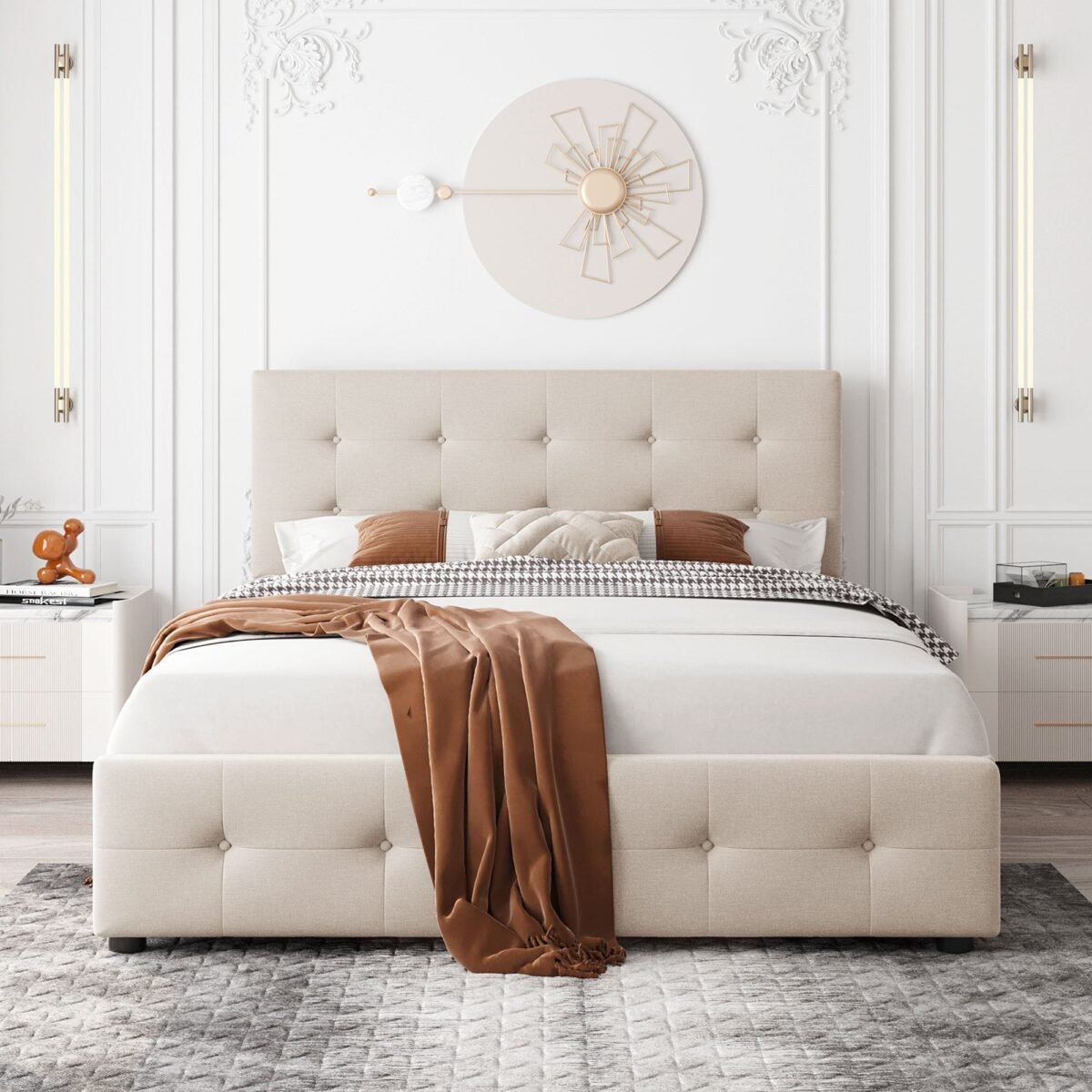 Walker Edison | Upholstered Queen Platform Bed with Storage - Image 3