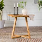 Prenton Modern Slat-Top Patio Round Dining Table - Image 2