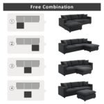 Walker Edison | Chenille Black Modern L-shape Sectional Sofa Ottoman - Image 5