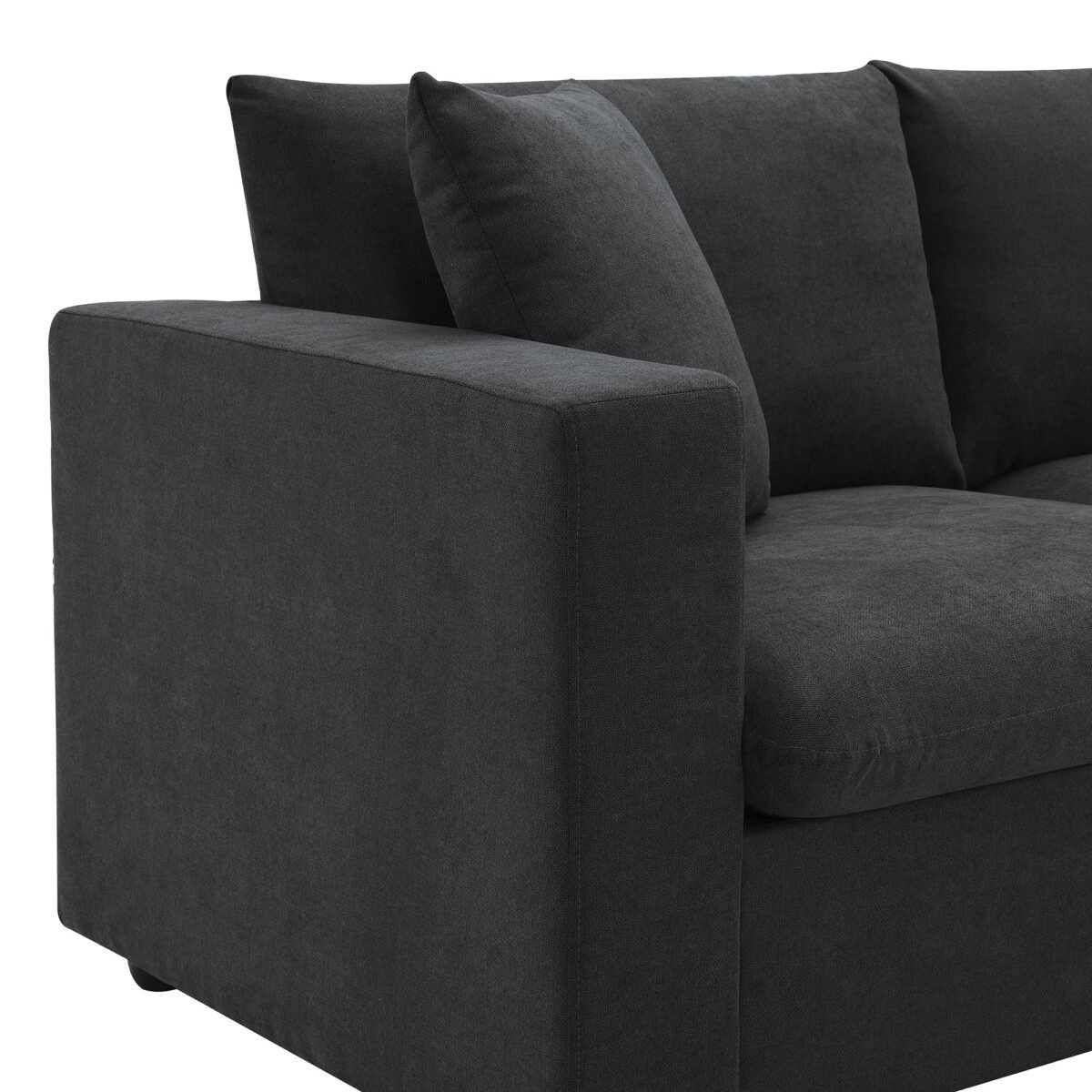 Walker Edison | Chenille Black Modern L-shape Sectional Sofa Ottoman - Image 17