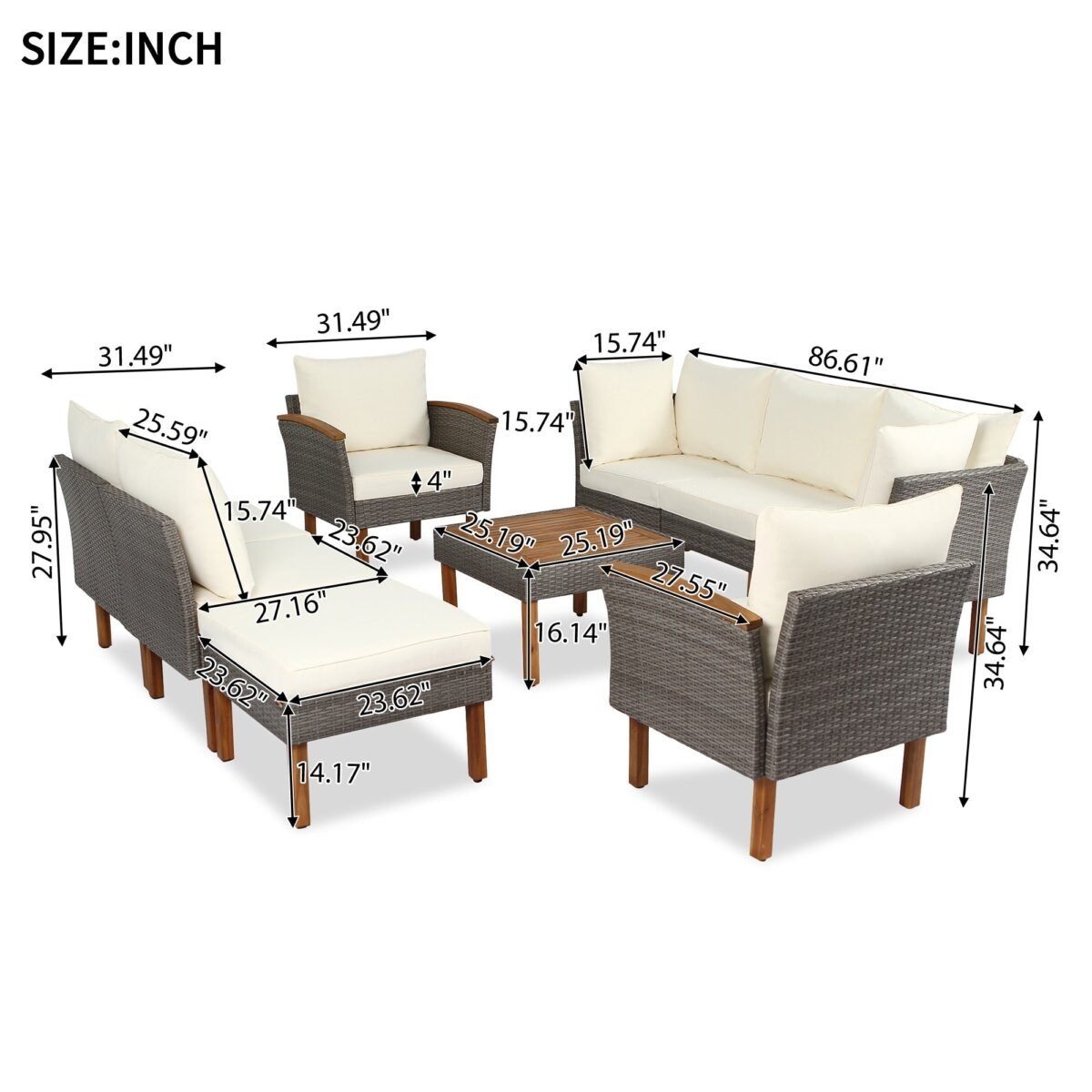 Walker Edison | Wicker 9-Piece Patio Modular Sofa Set - Image 4