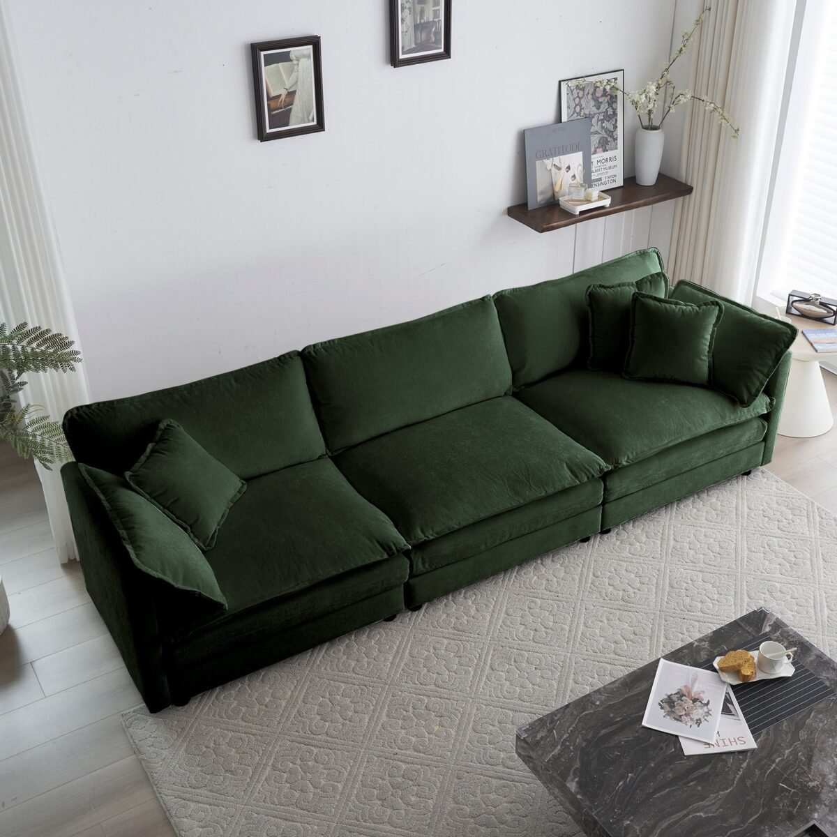 Walker Edison | Chenille Modular Cloud Couch with L-Shaped Sectional and Ottoman - Image 5
