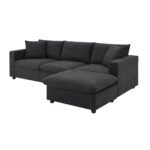 Walker Edison | Chenille Black Modern L-shape Sectional Sofa Ottoman - Image 15