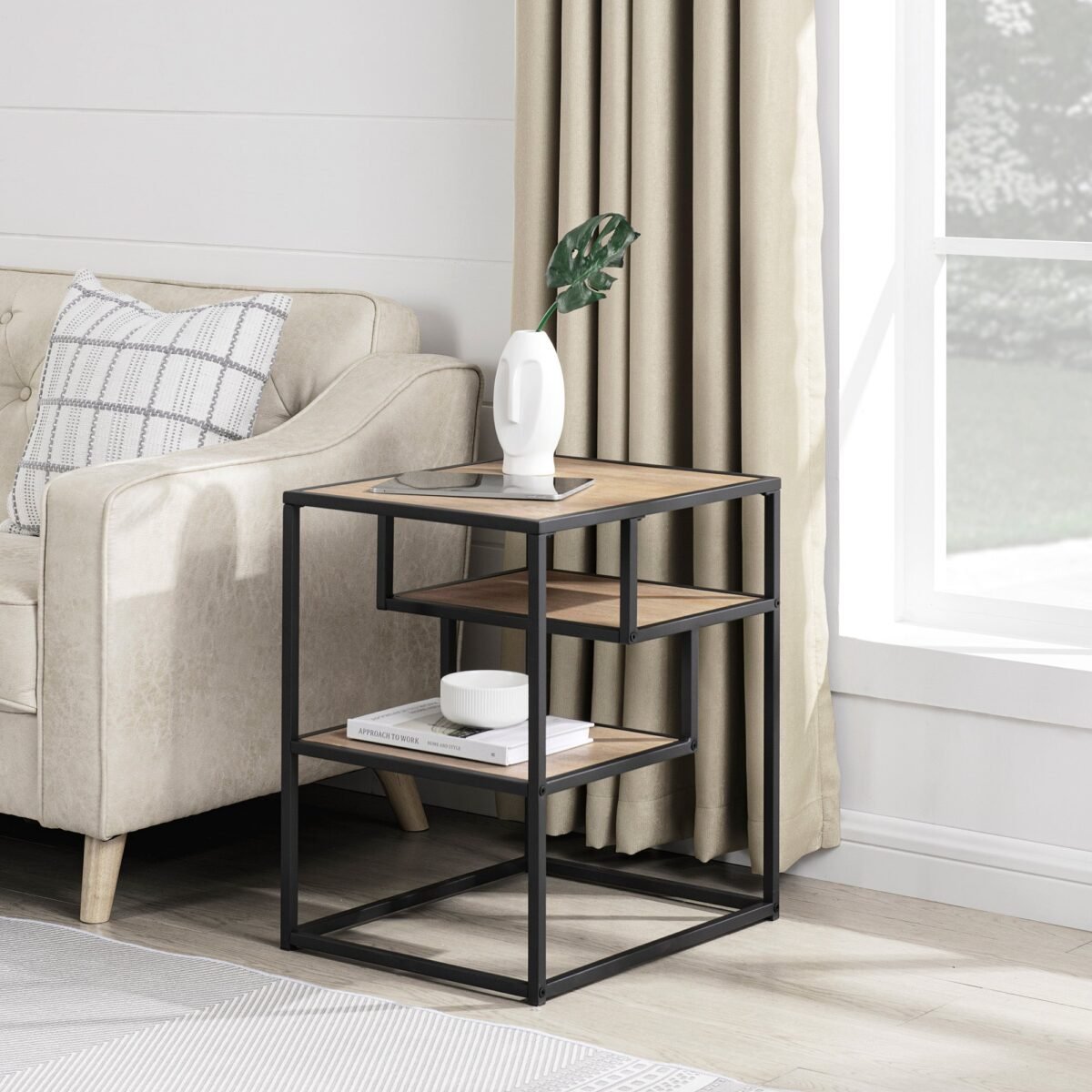 Maya 16" Contemporary Metal and Wood Side Table - Image 1