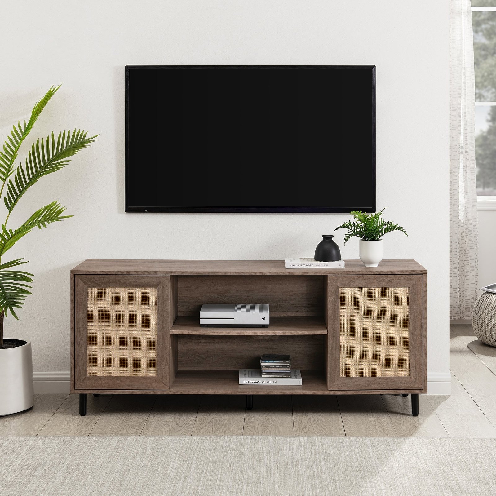 6b86b9f5979d02511d60e64cc2bfbf444d6b1b33 58" 2 Door Wood and Rattan TV Stand - Image 1