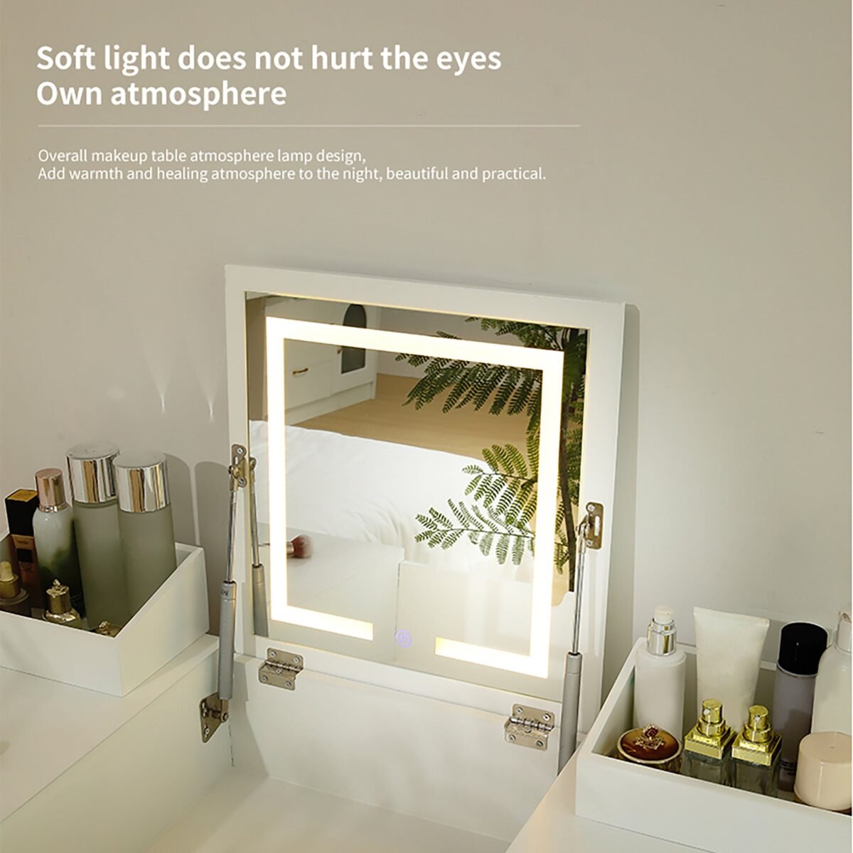 Walker Edison | Vanity Desk Set with LED Lighted Mirror - Image 7
