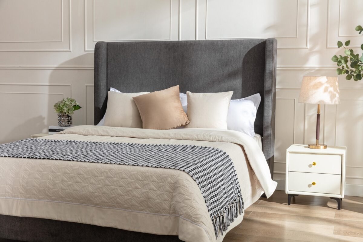 Walker Edison | Velvet Tall 54" Headboard Upholstered Queen Bed - Image 6