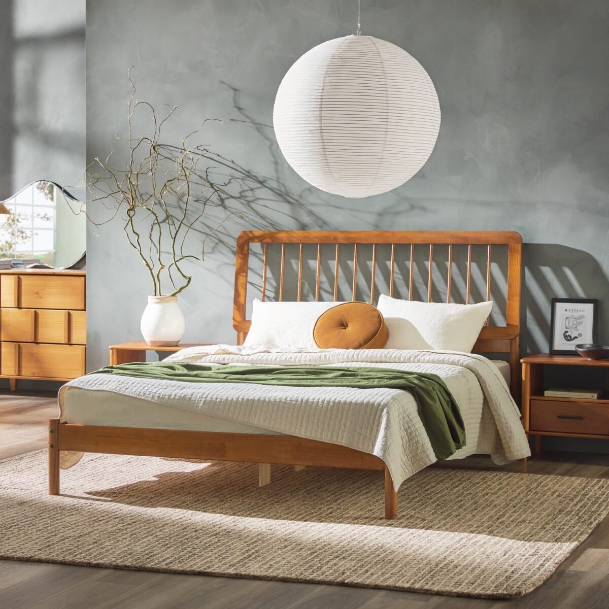 Cama Mid-Century Modern Solid Wood Spindle Bedframe - Image 1