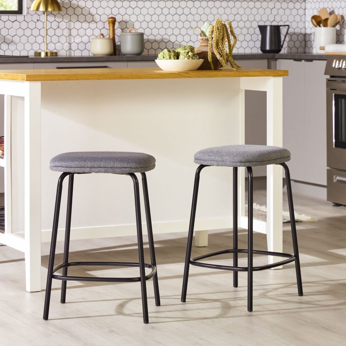 Mutt Simple Counter Stool with Upholstered Seat, Set of 2 - Image 1