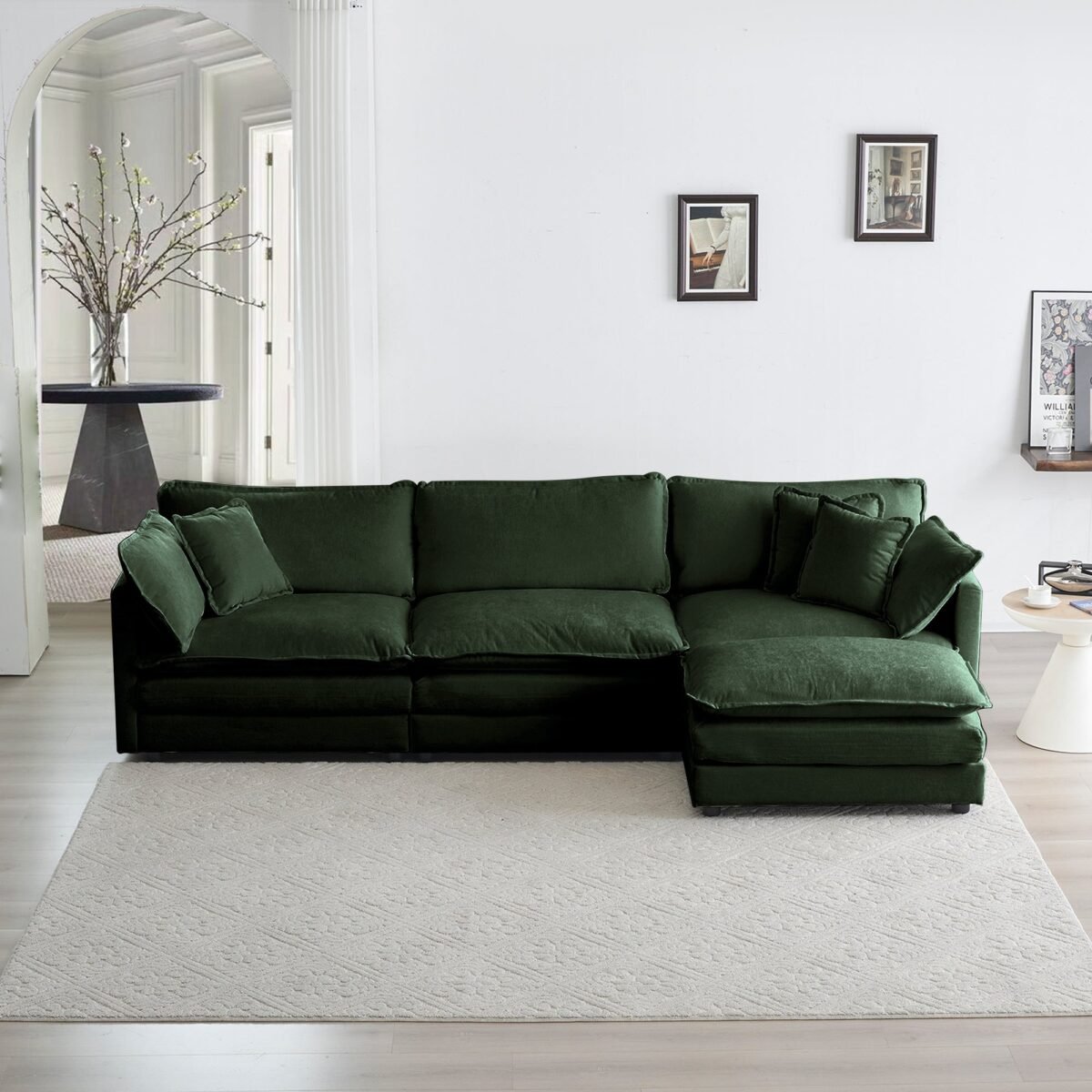 Walker Edison | Chenille Modular Cloud Couch with L-Shaped Sectional and Ottoman - Image 2