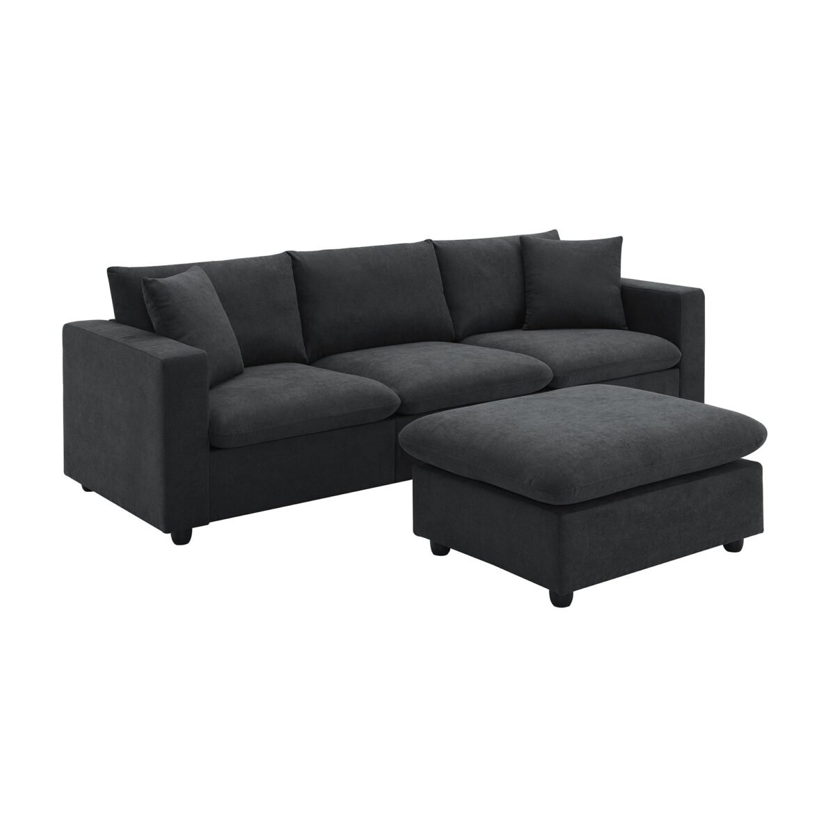 Walker Edison | Chenille Black Modern L-shape Sectional Sofa Ottoman - Image 2