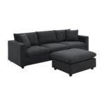 Walker Edison | Chenille Black Modern L-shape Sectional Sofa Ottoman - Image 2