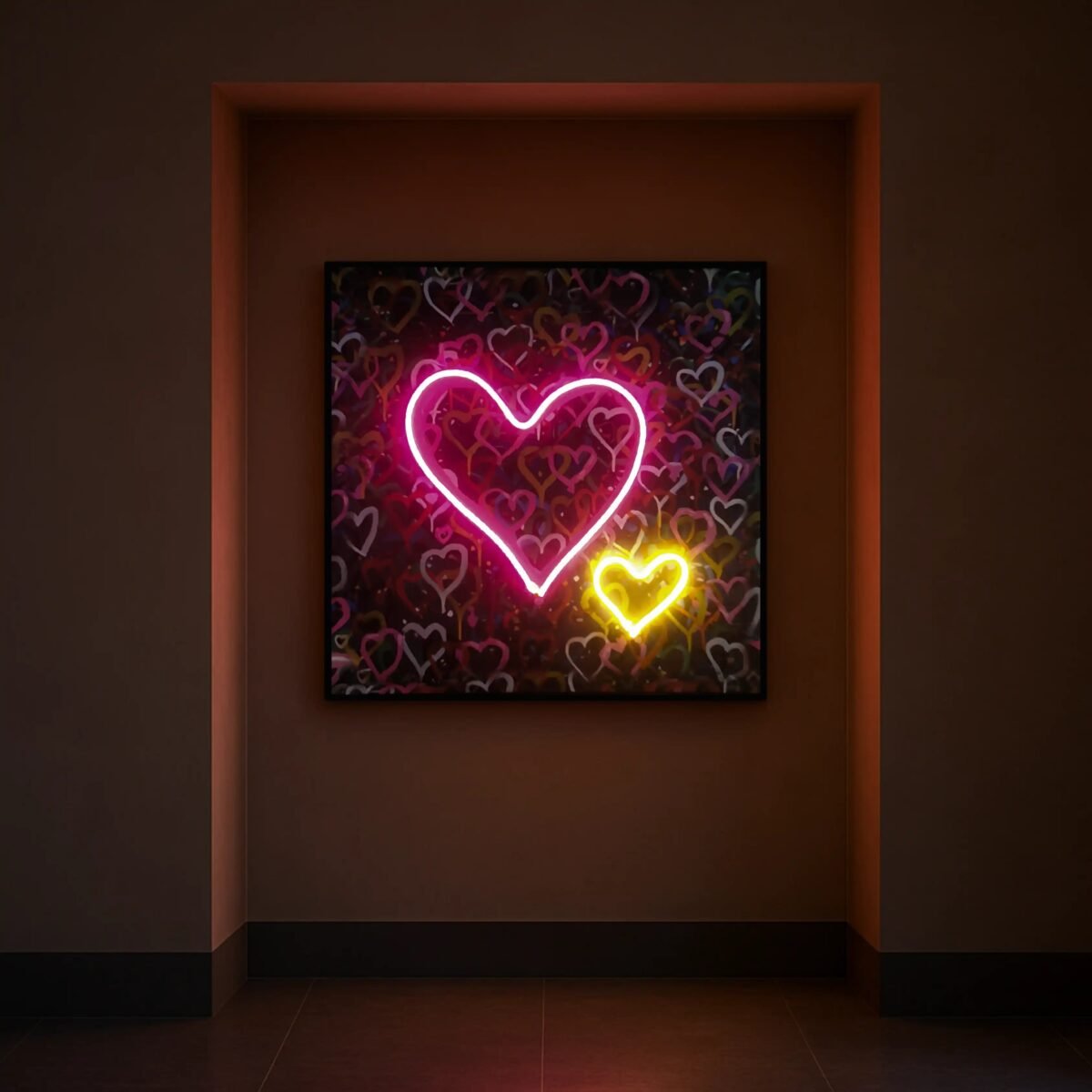 Banksy Hearts Street Art | LED Canvas | Pink Neon Heart Wall Décor - Image 9