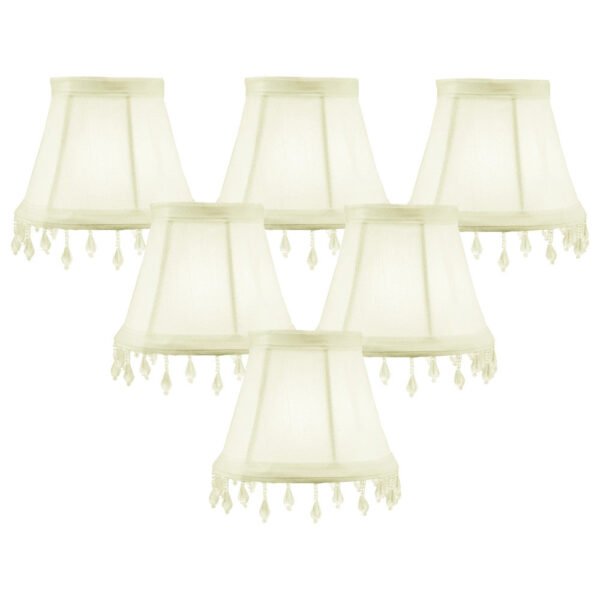 4"W x 5"H Set of 6 Candelabra Stretch Eggshell with Liner Clear Beads