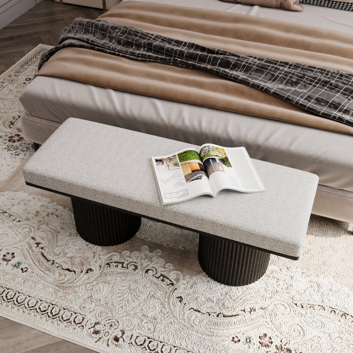 Walker Edison | Fluted Base Upholstered Bench - Image 2