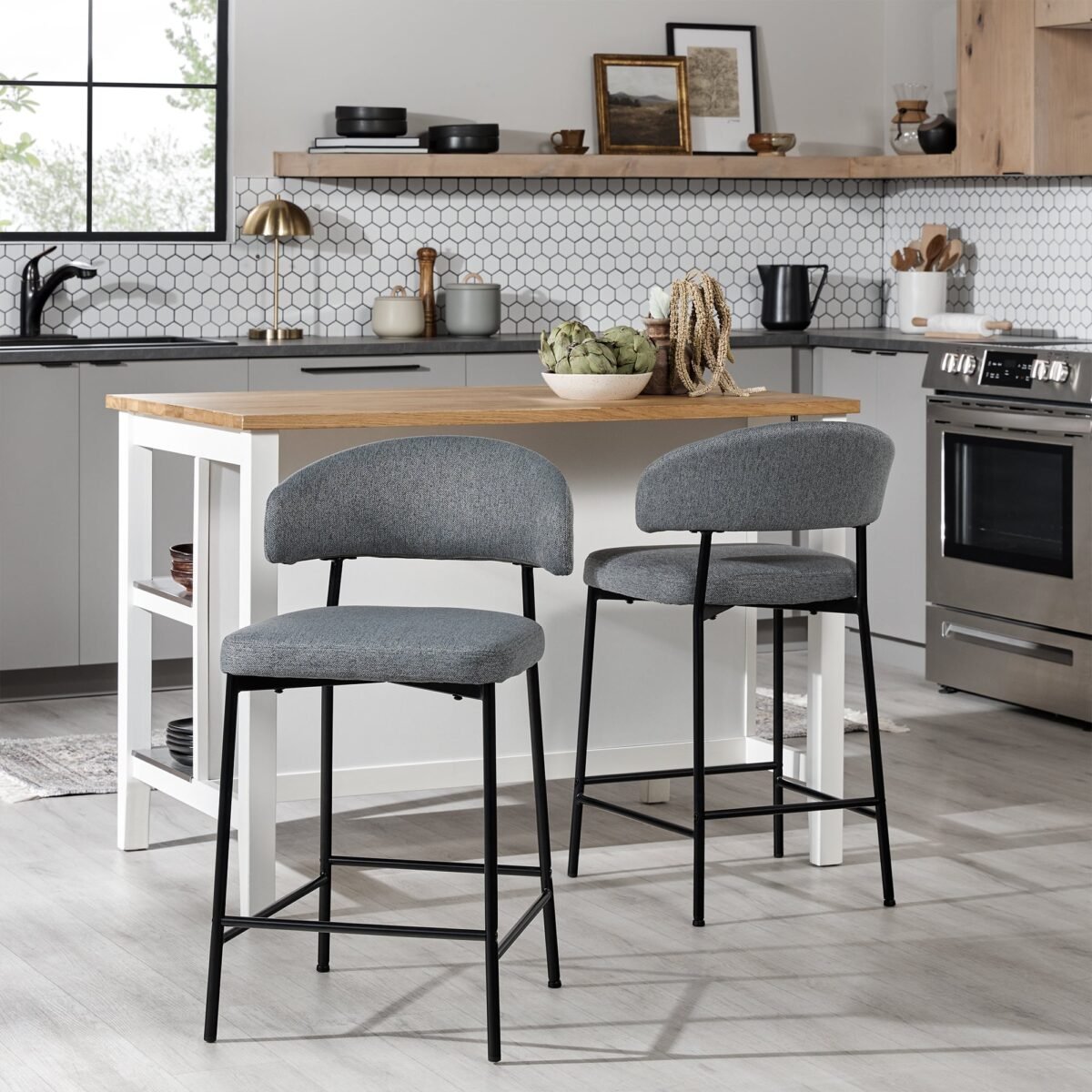 Alexis Modern Upholstered Curved Bar Stool, Set of 2 - Image 10