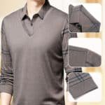 Men's Fake Two Piece Lapel Long-Sleeve Tops - Image 9